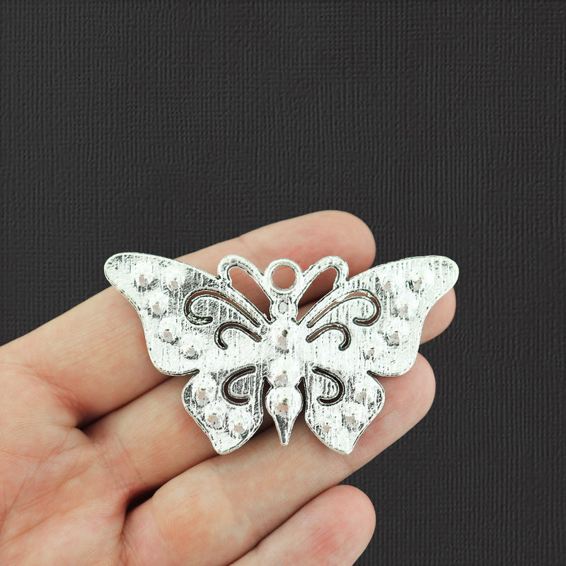 Butterfly Antique Silver Tone Charm With Inset Rhinestones - SC6472