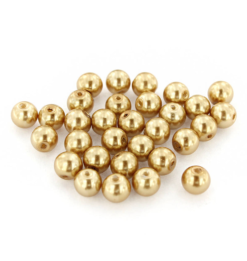 Round Glass Beads 8mm - Pearl Gold - 1 Strand 105 Beads - BD1477