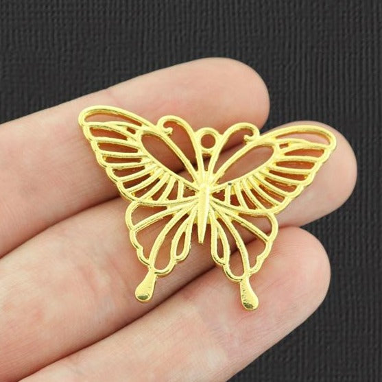 2 Butterfly Gold Tone Charms 2 Sided - GC367