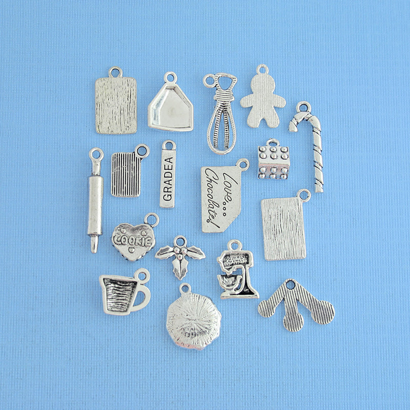 Deluxe Christmas Baking Charm Collection Antique Silver Tone 17 Different Charms - COL044