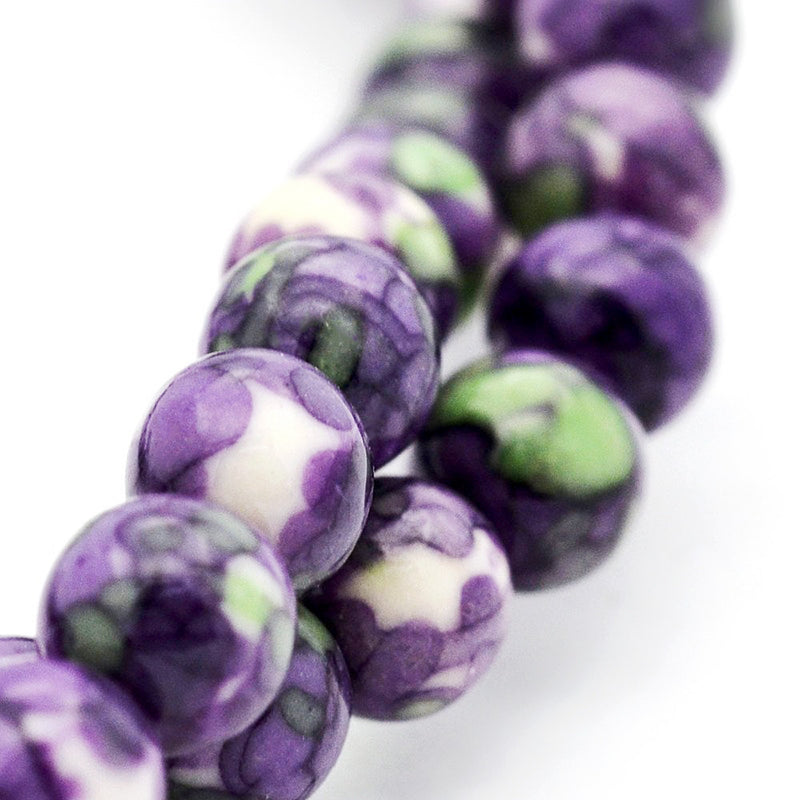 Perles de Jade Synthétiques Rondes 6mm - Violet et Vert - 25 Perles - BD921