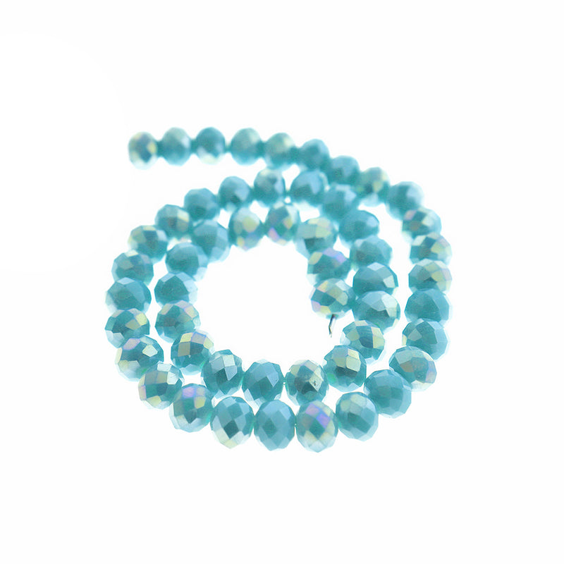 Faceted Rondelle Glass Beads 8mm x 6mm - Electroplated Blue - 1 Strand 70 Beads - BD2583