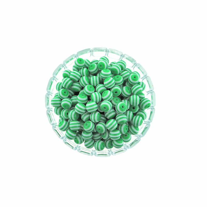 Round Resin Beads 10mm - Green and White - 25 Beads - BD2128