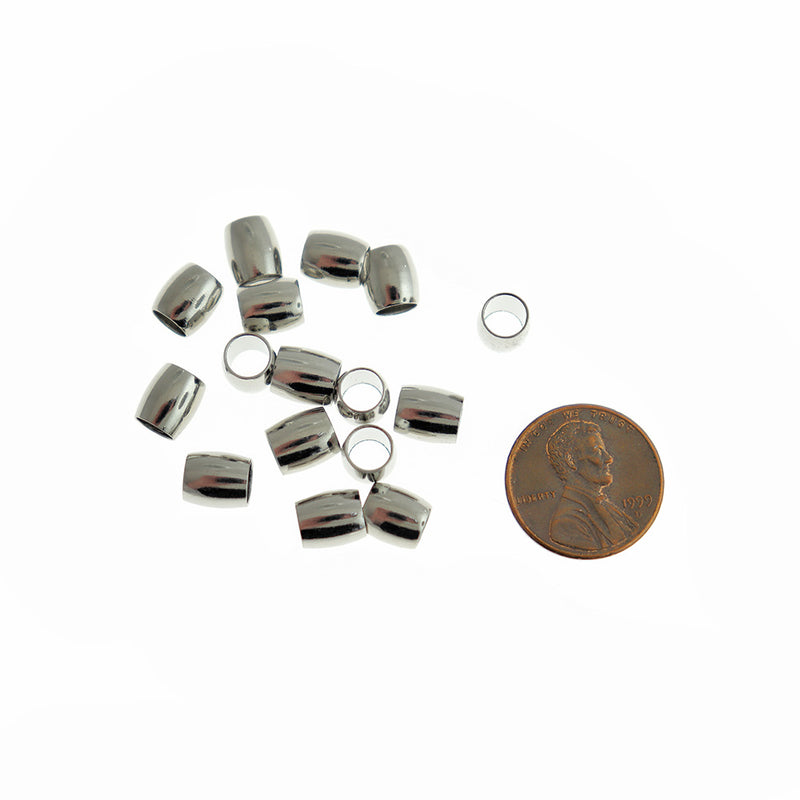 Tube Stainless Steel Spacer Beads 8mm x 7mm - Silver Tone - 10 Beads - FD396