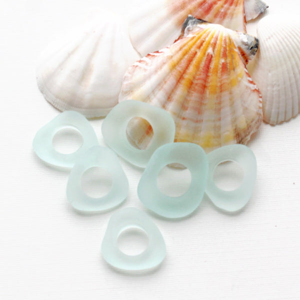 Pale Aqua Donut Cultured Sea Glass Charm - U108