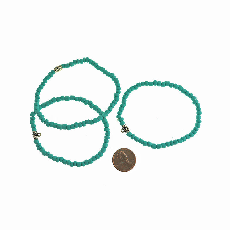 Seed Acrylic Bead Bracelet 65mm - Sea Green with Antique Silver Tone Bail - 1 Bracelet - BB271