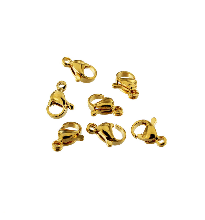 Gold Stainless Steel Lobster Clasps 9mm x 5mm - 10 Clasps - FD782