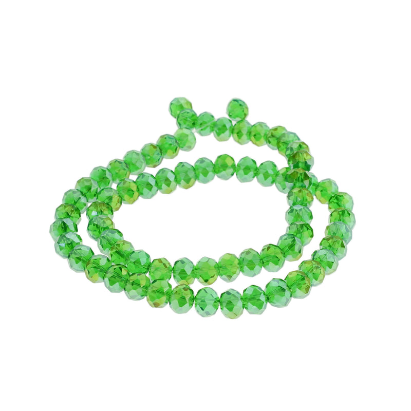 Perles de Verre à Facettes 8mm - Vert Galvanisé - 1 Rang 68 Perles - BD731