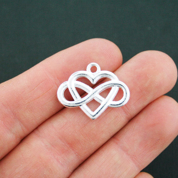 5 Infinity Heart Silver Tone Charms 2 Sided - SC5278