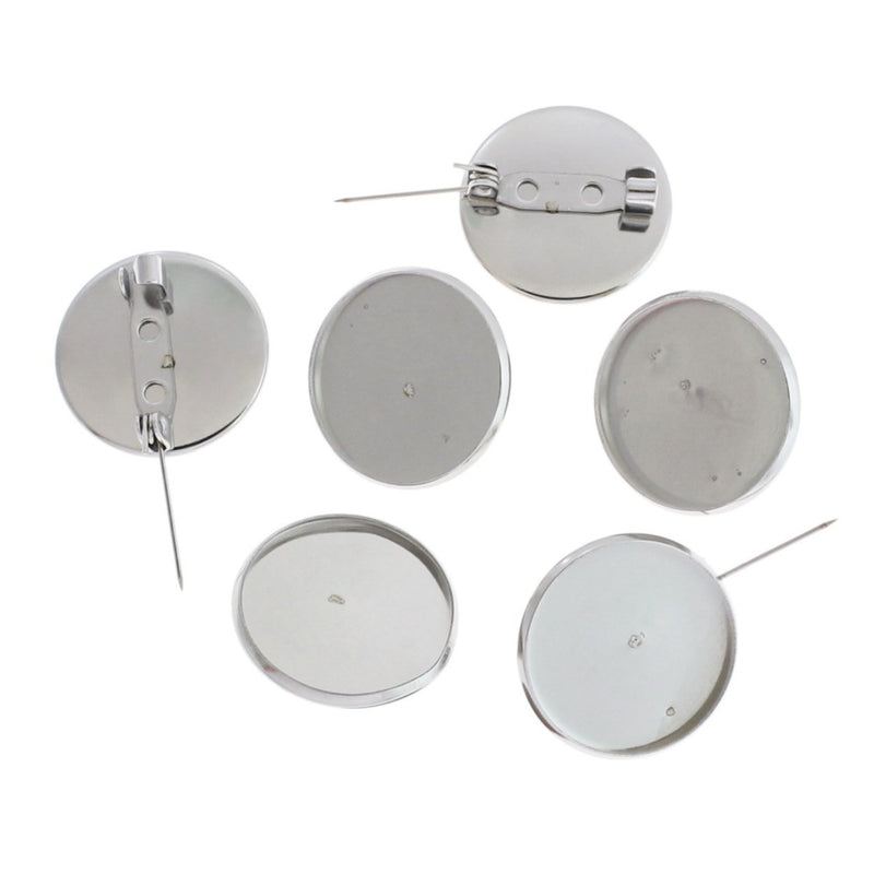 Stainless Steel Brooch Pins With Cabochon Settings - 20mm Tray - 4 Pieces - FD451