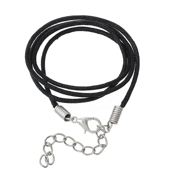 Collier Cordon Ciré Noir 18" Plus Extender - 1.6mm - 5 Colliers - N084