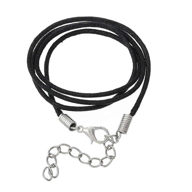 Black Wax Cord Necklace 18" Plus Extender - 1.6mm - 5 Necklaces - N084