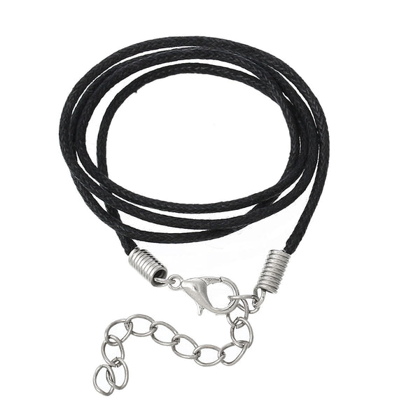 Black Wax Cord Necklace 18" Plus Extender - 1.6mm - 1 Necklace - N084