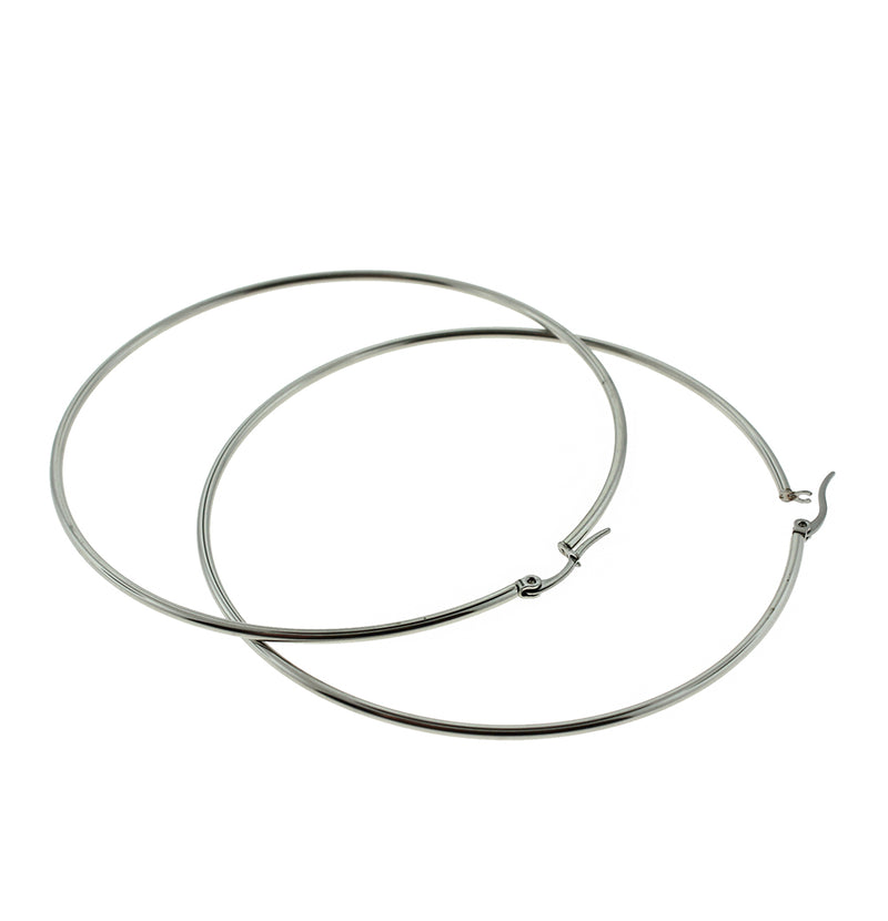 2 boucles d'oreilles créoles - fils de boucle d'oreille ronds à levier en acier inoxydable argenté - 1 paire - Z447