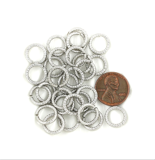 Stainless Steel Jump Rings 12mm x 2mm - Open 12 Gauge Braided Texture - 10 Rings - J105