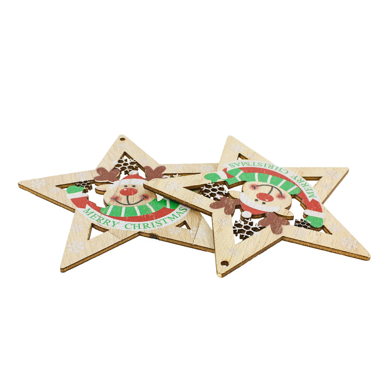 2 breloques en bois naturel Merry Christmas Star - WP483