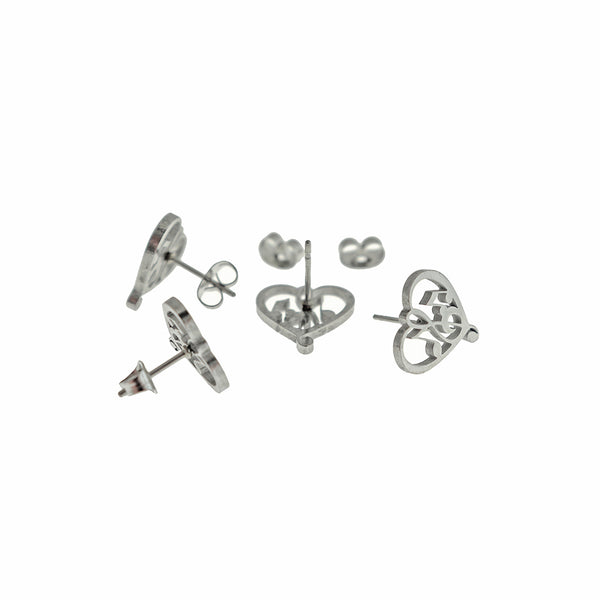 Stainless Steel Earrings - Music Note Heart Studs - 13mm - 2 Pieces 1 Pair - ER817