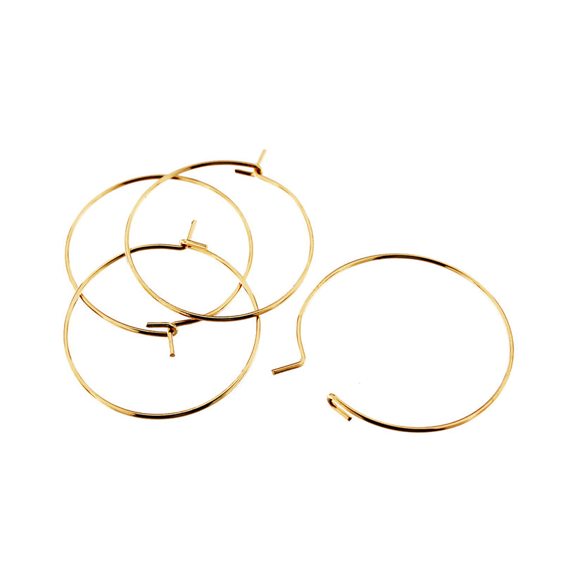 Gold Stainless Steel Earring Wires - Wine Charms Hoops - 25mm - 50 Pieces - FD366