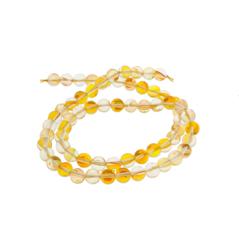 Perles rondes en labradorite naturelle 6 mm - jaune galvanisé - 1 rang 61 perles - BD703