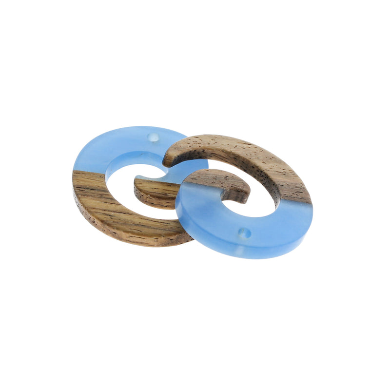 Swirl Natural Wood and Blue Resin Charm 28mm - WP402