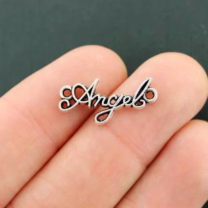 8 breloques argentées antiques de connecteur d'ange - SC363