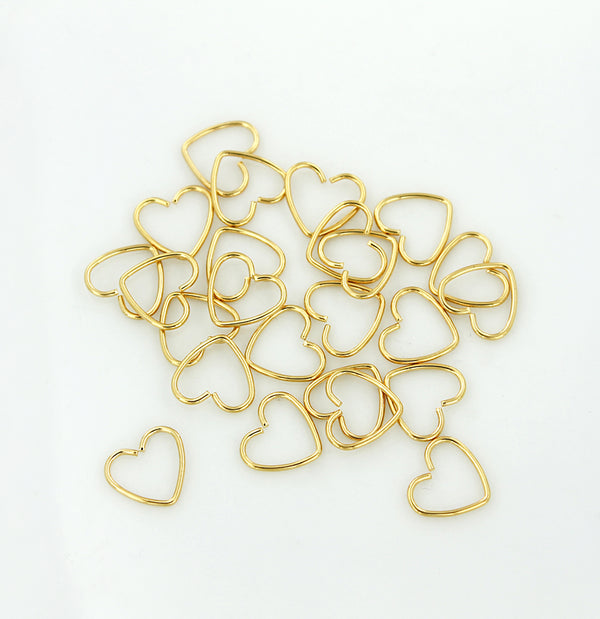 Gold Stainless Steel Heart Jump Rings 9mm x 10mm x 0.8mm - Open 20 Gauge - 10 Rings  - J109