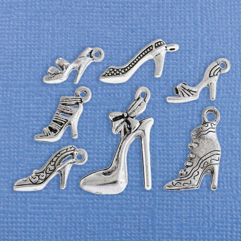 Shoe Charm Collection Antique Silver Tone 7 Different Charms - COL154