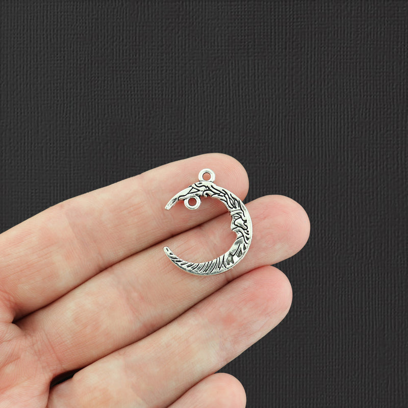 8 Crescent Moon Antique Silver Tone Charms 2 Sided - SC2948