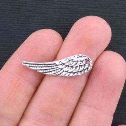 8 Angel Wing Antique Silver Tone Charms 2 Sided - SC3359