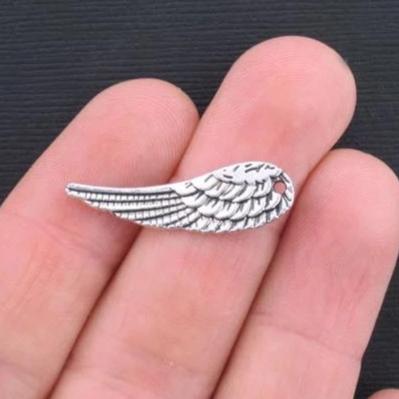BULK 40 Angel Wing Antique Silver Tone Charms 2 faces - SC3359
