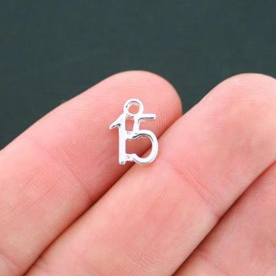 4 Number 15 Antique Silver Tone Charms - SC4146