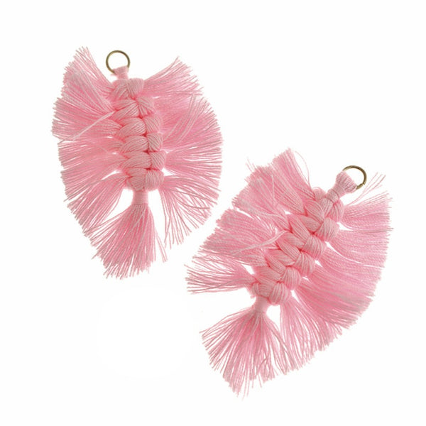 Polyester Leaf Tassel 60mm - Pink - 2 Pieces - TSP042