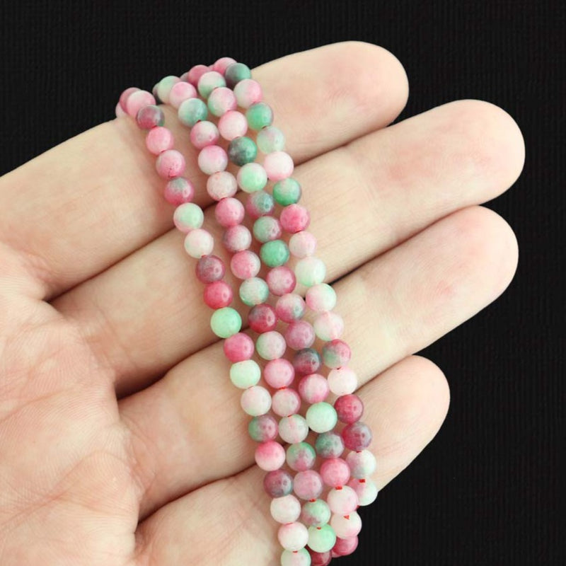 Round Natural Jade Beads 4.5mm - Watermelon Pink and Green - 1 Strand 90 Beads - BD760