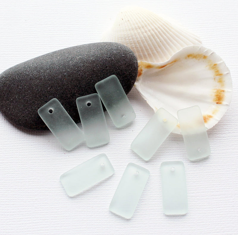 2 Pale Aqua Curved Rectangle Sea Glass Charms - U072
