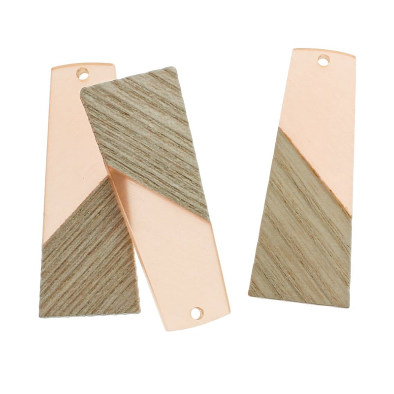 SALE Geometric Natural Wood and Pale Pink Resin Charm 49mm - WP413