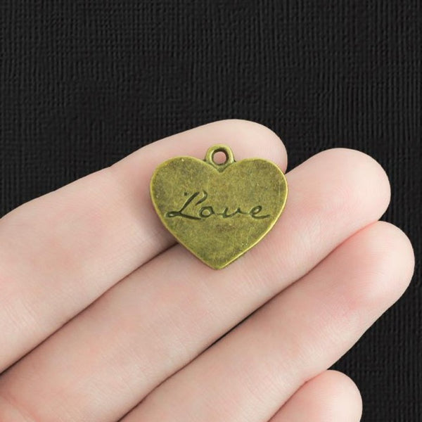 5 Love Heart Antique Bronze Tone Charms 2 Sided - BC041