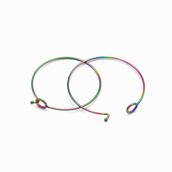 Rainbow Electroplated Stainless Steel Hook Bangle 60mm ID - 1.7mm - 5 Bangles - N698