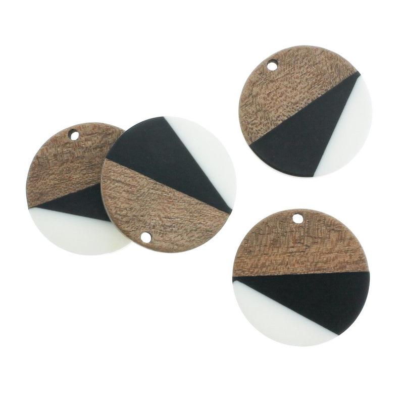 Round Natural Wood and Black and White Resin Charm 28mm - WP303