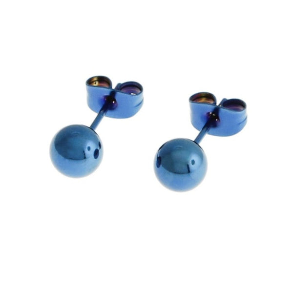 Blue Stainless Steel Earrings - Ball Studs - 11mm x 6mm - 2 Pieces 1 Pair - ER223