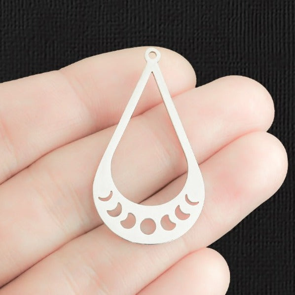 Moon Phases Teardrop Stainless Steel Charm 2 Sided - SSP418