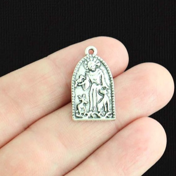 6 St Francis of Assisi Antique Silver Tone Charms - XC079