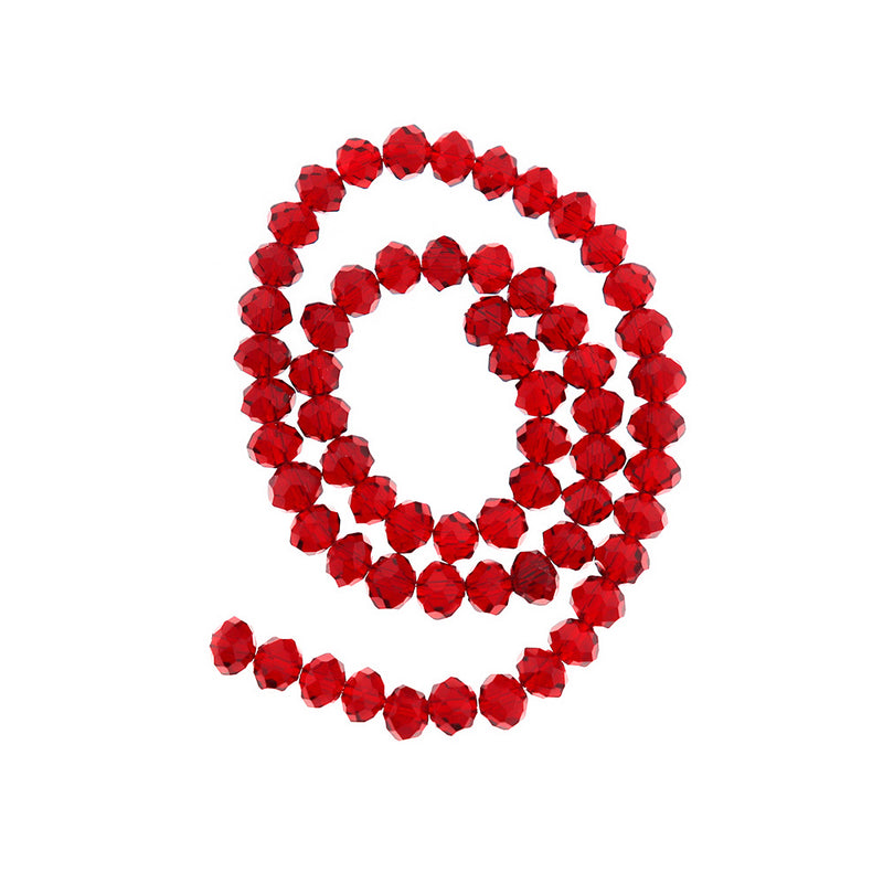 Faceted Rondelle Glass Beads 6mm x 4mm - Ruby Red - 1 Strand 98 Beads - BD2547