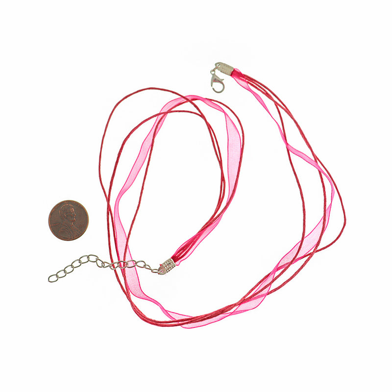 Pink Organza Ribbon Necklaces 17" Plus Extender - 6mm - 10 Necklaces - N170