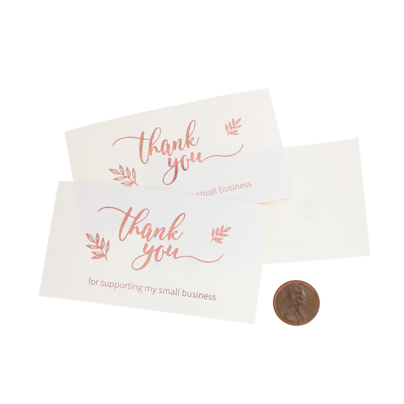 50 cartes de visite de remerciement en or rose - "Merci de soutenir ma petite entreprise" - TL172