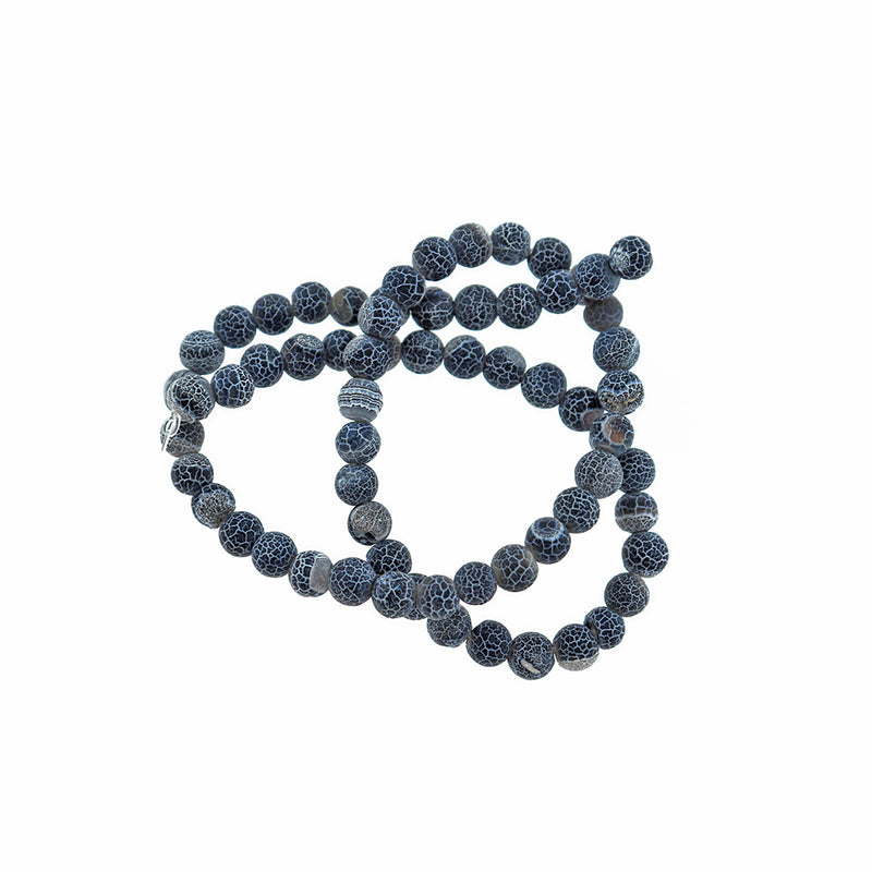 Round Natural Agate Beads 6mm - Navy Blue Weathered Crackle - 1 Strand 62 Beads - BD2458