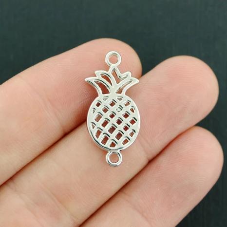 BULK 25 Pineapple Connector Silver Tone Charms 2 Sided - SC7531