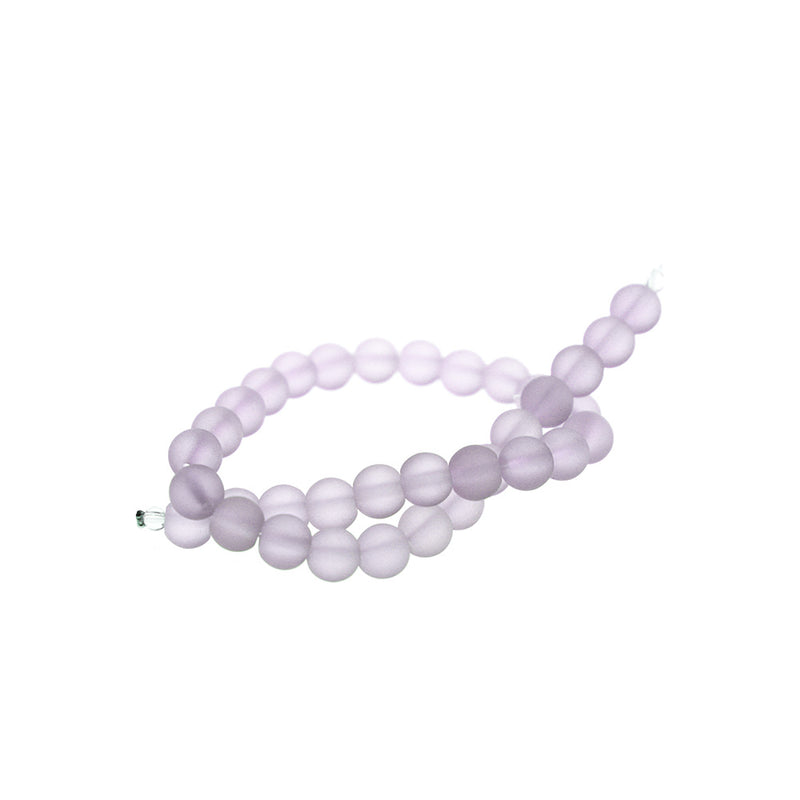 Perles rondes en verre de mer de culture 6 mm - Violet clair - 1 rang 32 perles - U233