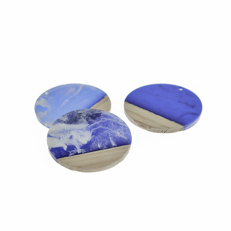 Round Natural Wood and Resin Charm 38mm - Ocean Blue - WP390