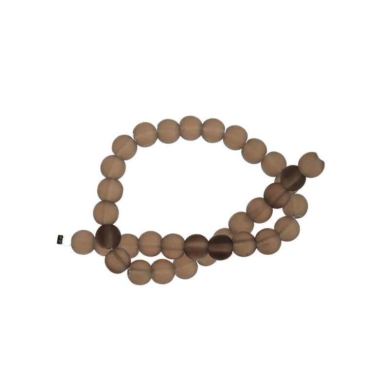 Round Cultured Sea Glass Beads 6mm - Frosted Brown - 1 Strand 32 Beads - U228