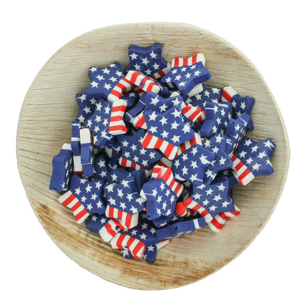 Perles étoile en pâte polymère drapeau américain 17 mm x 4 mm - 50 perles - BD1441